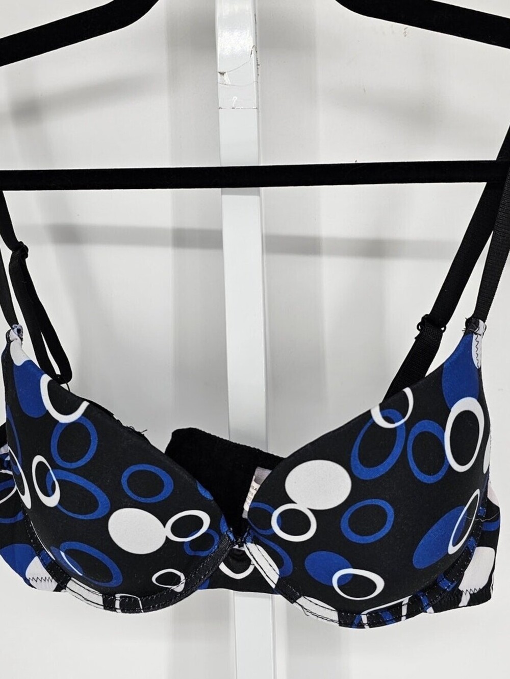 Isadora Pacini Womens Sz 36C CLassic T Shirt Bra Black Blue White Dots